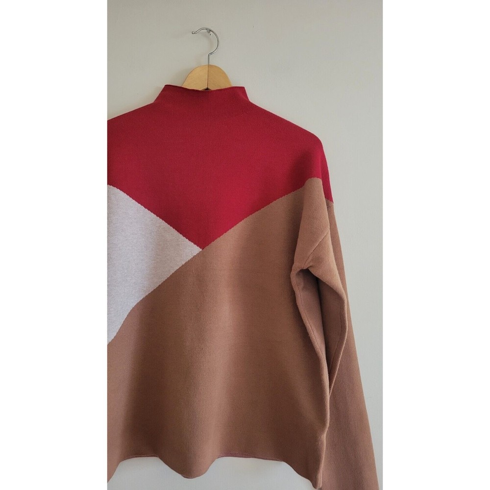 Tahari Womens Colorblock Angled Mock Neck Sweater Size XL Casual - Picture 2 of 7